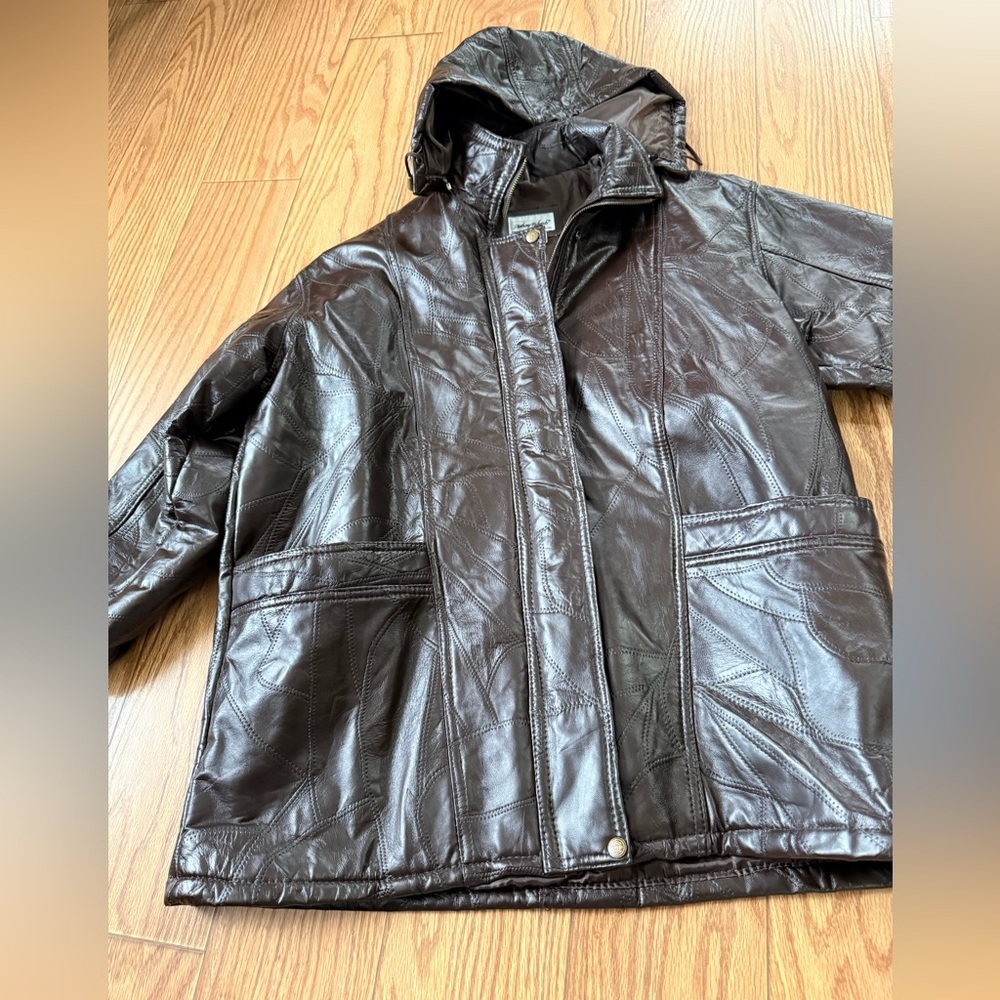 Anthony Richards Women's Black 100% Leather Hoodie Hooded Coat Jacket Size XL